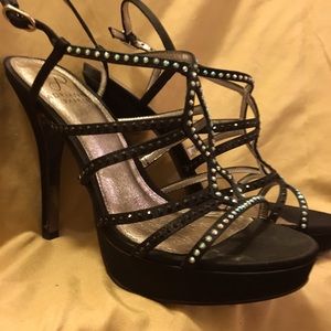 Adrianna Papell Black and silver rhinestones heels